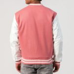 Blush Wool body & Radiant White Leather Sleeves Varsity Jacket - Image 4