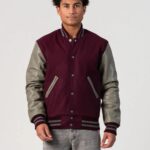 Crimson Body & Charcoal Leather Sleeves Varsity Jacket