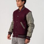 Crimson Body & Charcoal Leather Sleeves Varsity Jacket - Image 2