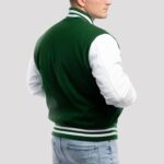 Emerald Wool Body & Crisp White Leather Sleeves Varsity Jacket - Image 4