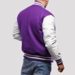 Lavender wool body & Pure white Leather Sleeves Varsity Jacket - Image 4