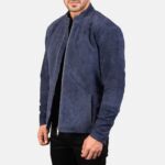 Midnight Blue Suede Biker Jacket-Turning Wheels into Memories - Image 2