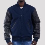 Regal Blue Wool Body & Ebony Leather Sleeves Varsity Jacket