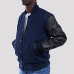 Regal Blue Wool Body & Ebony Leather Sleeves Varsity Jacket - Image 2