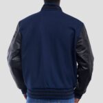 Regal Blue Wool Body & Ebony Leather Sleeves Varsity Jacket - Image 3