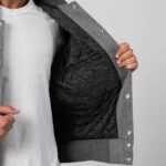 Soft Grey Wool Body & Onyx Leather Sleeves Varsity Jacket - Image 4