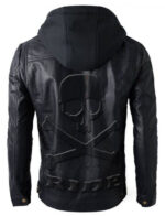 Brando Biker Leather Jacket with Hoodie – Skull Embossed Logo - Image 2