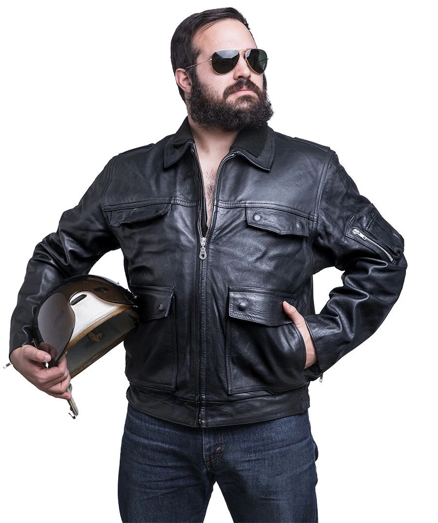 1 Authentic German Police Leather Jacket – Black Vintage Design - Image 1