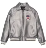 Men’s Avirex Icon Silver Leather Bomber Jacket – Premium Lamb Leather