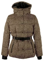 Michael Kors Women’s Hooded Leopard Print Puffer Coat with Belt