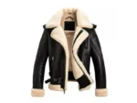 Men’s Black Shearling Aviator Jacket – Genuine Sheepskin Bomber Coat