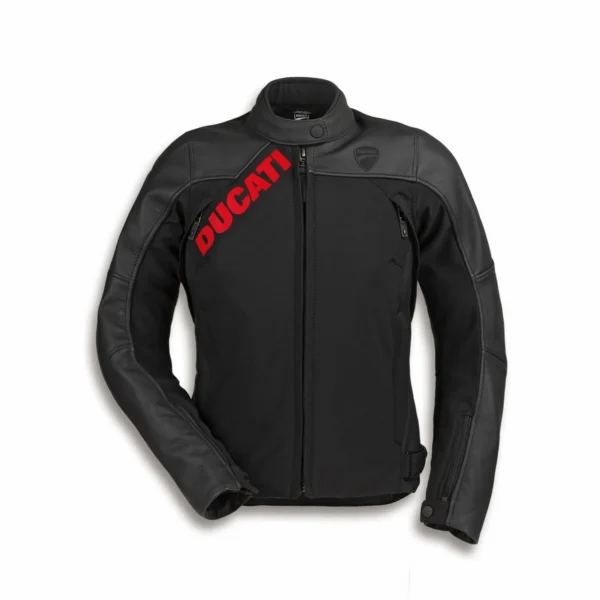 Ducati Logo C1 Women’s Leather & Fabric Biker Jacket - Image 1