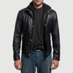 Highschool Black Hooded Leather Jacket for Men – Classic Casual Style