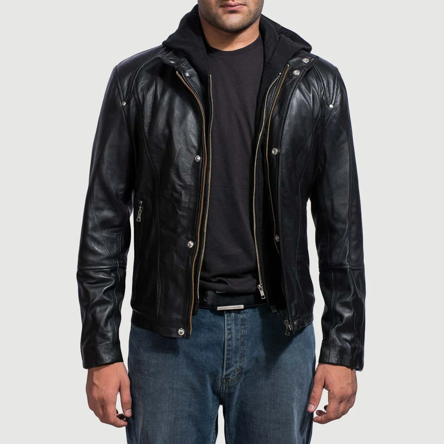 1 Highschool Black Hooded Leather Jacket for Men – Classic Casual Style - Image 1