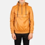 Kenton Hooded Brown Leather Pullover Jacket for Men – Stylish Casual Wear