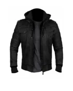 Men’s Bomber Hood Jacket with Removable Leather – Stylish & Versatile