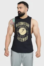 Magnitude Deep Arm Tank Black – Sleeveless Muscle Fit Gym Shirt for Men