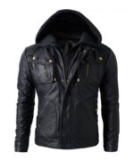 Brando Biker Leather Jacket with Hoodie – Skull Embossed Logo