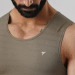 TF-Premium Khaki Power Compression Tank – Muscle Fit Gym Wear for Men - Image 2