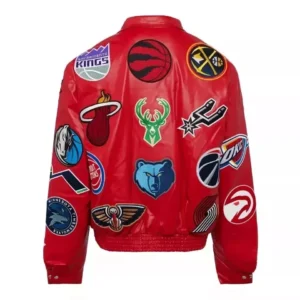 Men’s Red NBA College Varsity Jacket with Real Leather Jeff Design
