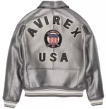 Men’s Avirex Icon Silver Leather Bomber Jacket – Premium Lamb Leather - Image 2