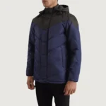 Luka Men’s Hooded Puffer Jacket – Black & Blue - Image 2
