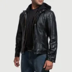 Highschool Black Hooded Leather Jacket for Men – Classic Casual Style - Image 2