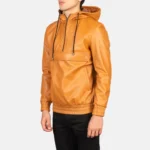 Kenton Hooded Brown Leather Pullover Jacket for Men – Stylish Casual Wear - Image 2