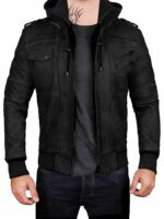 Men’s Bomber Hood Jacket with Removable Leather – Stylish & Versatile - Image 2