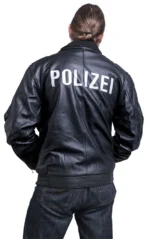 Authentic German Police Leather Jacket – Black Vintage Design - Image 2