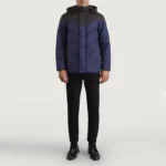 Luka Men’s Hooded Puffer Jacket – Black & Blue - Image 3