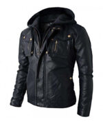 Brando Biker Leather Jacket with Hoodie – Skull Embossed Logo - Image 3