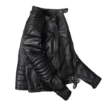 Men’s Genuine Sheepskin Leather Cafe Racer Motorcycle Biker Jacket – Black - Image 3
