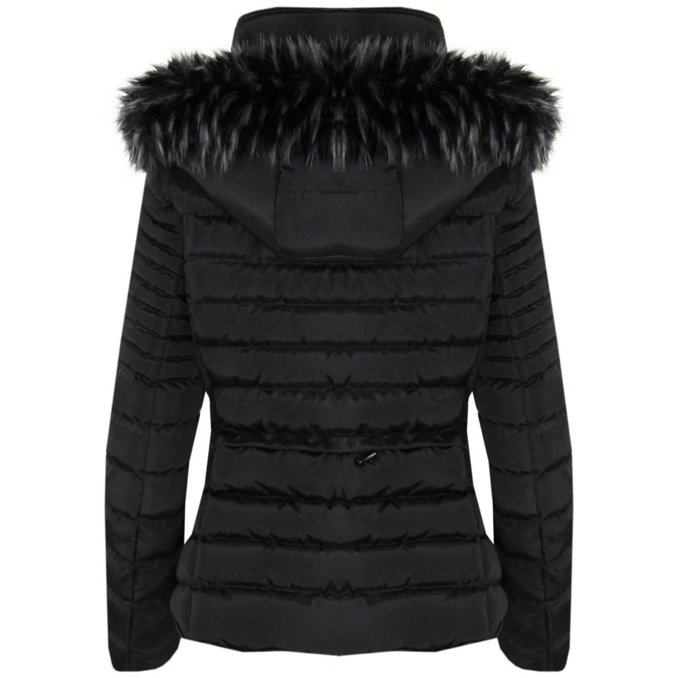 3 Women’s Quilted Winter Puffer Coat with Fur Hood – Fashion Parka Jacket - Image 1