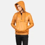 Kenton Hooded Brown Leather Pullover Jacket for Men – Stylish Casual Wear - Image 4