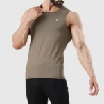 TF-Premium Khaki Power Compression Tank – Muscle Fit Gym Wear for Men - Image 4
