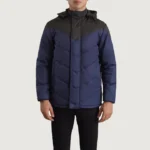 Luka Men’s Hooded Puffer Jacket – Black & Blue - Image 4