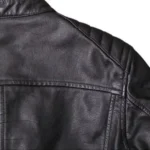 Men’s Genuine Sheepskin Leather Cafe Racer Motorcycle Biker Jacket – Black - Image 5