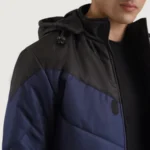 Luka Men’s Hooded Puffer Jacket – Black & Blue - Image 6