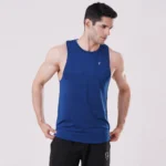 Premium Imperial Blue Drop Arm Tank – Sleeveless Gym Shirt for Men - Image 2