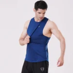 Premium Imperial Blue Drop Arm Tank – Sleeveless Gym Shirt for Men - Image 3