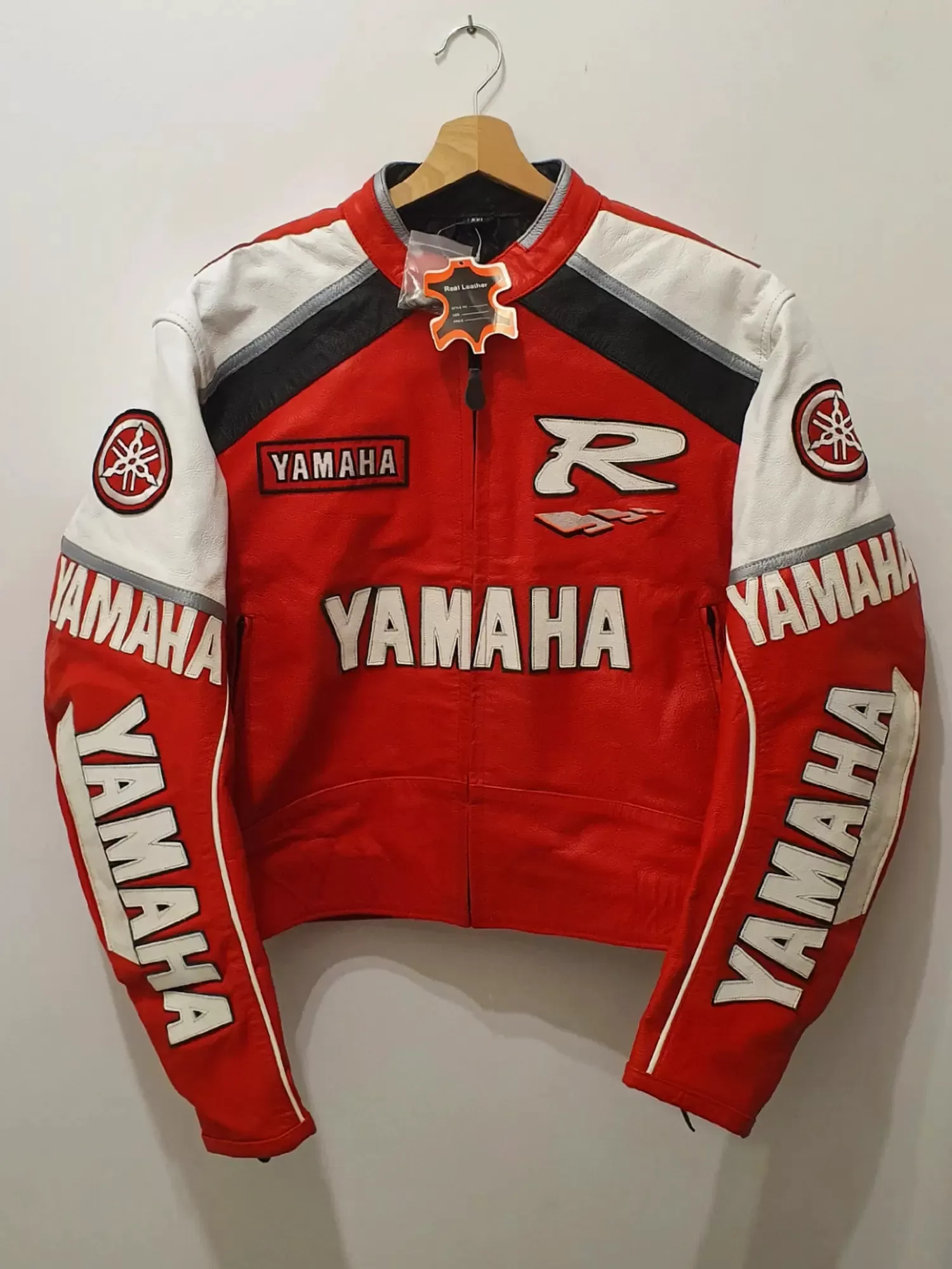 Yamaha-Leather-Jacket-2 Unisex Yamaha Red & White Racing Motorcycle Leather Jacket | Premium Cowhide - Image 1