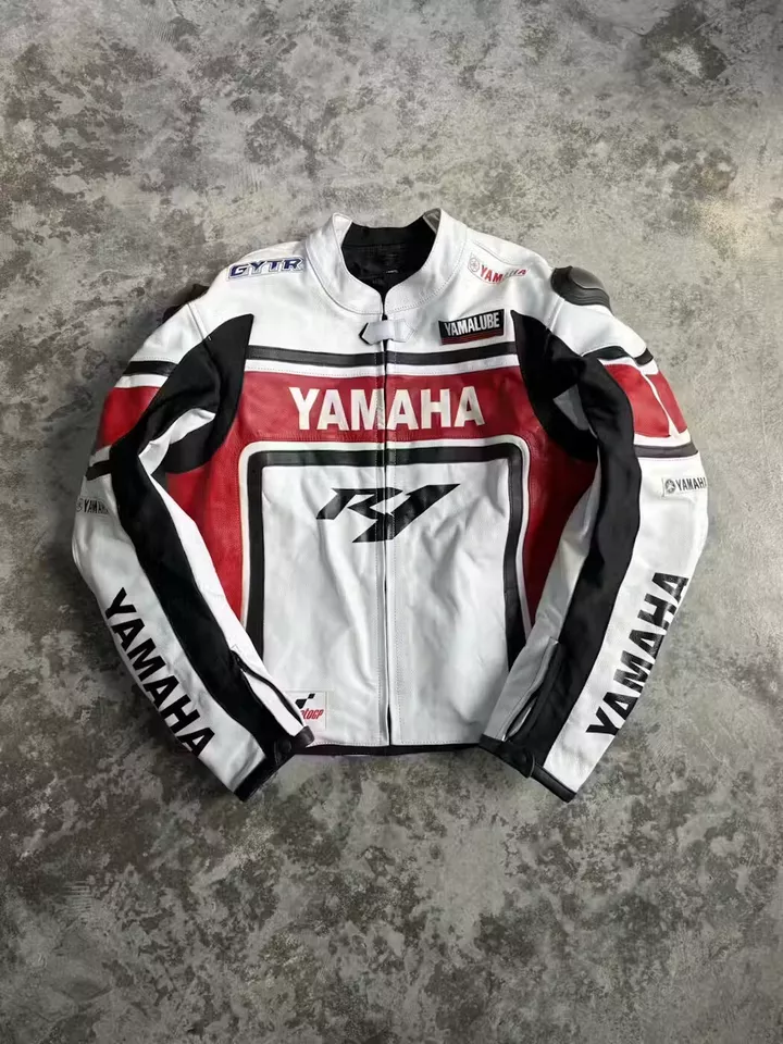 yamaha-leather-jacket6 Yamaha Racing White R1 Motorcycle Cowhide Leather Biker Jacket | Premium Quality - Image 1