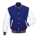 Classic Varsity Wool Bomber Jacket – Royal Blue Wool & White Leather Letterman