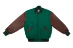Men’s Teal & Brown Varsity Jacket – Classic Wool & Leather Letterman Bomber