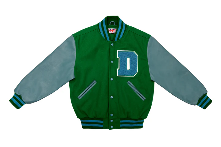 1 Men’s Bright Kelly Green & Columbia Blue Varsity Jacket – Classic Wool & Leather Letterman Bomber - Image 1