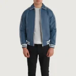 Classic Varsity Leather Bomber Jacket – Cooper Blue Leather Letterman