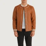 Classic Varsity Leather Bomber Jacket – Willis Tan Brown Leather Letterman
