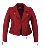 Women’s Genuine Sheepskin Leather Motorcycle Jacket – Red Lightweight Casual Coat - Image 2