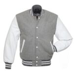 Classic Varsity Wool Bomber Jacket – Grey Wool & White Leather Letterman